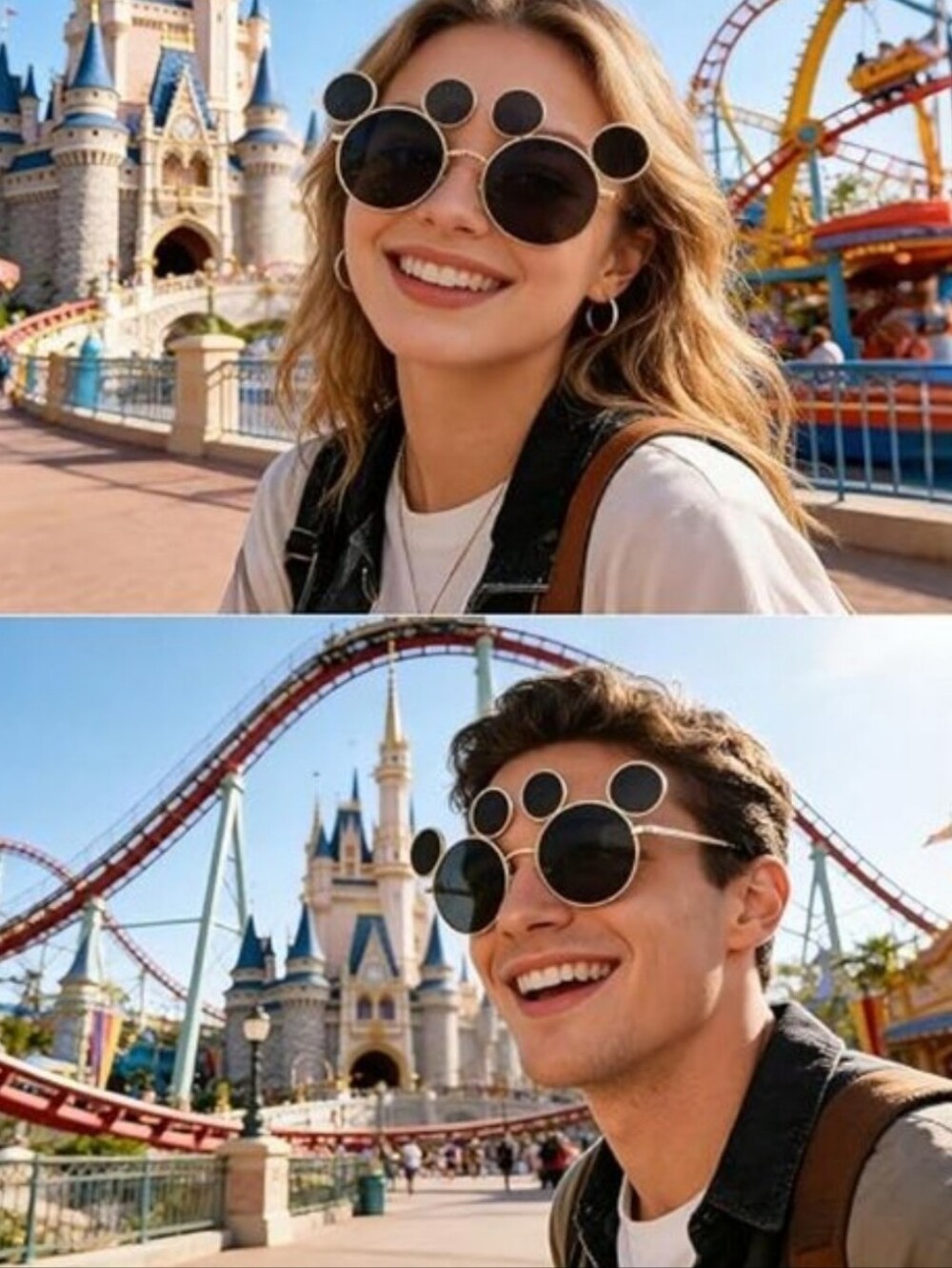Disney Mickie Sunglasses Novelty Gold Frame Brown Round